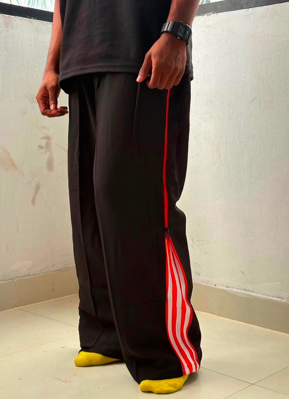 Black Red Stripe Track Pants — track pants available at 2ND EXIT, Palakkad