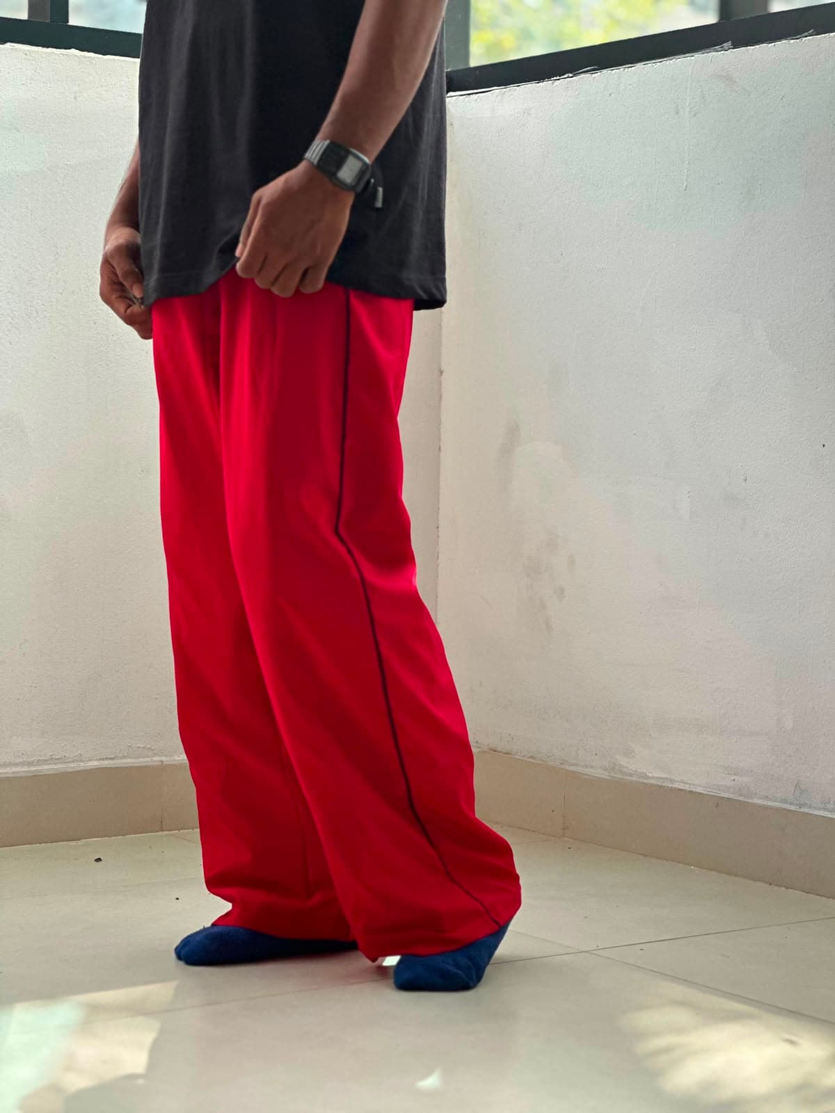 Red Piped Track Pants — track pants available at 2ND EXIT, Palakkad