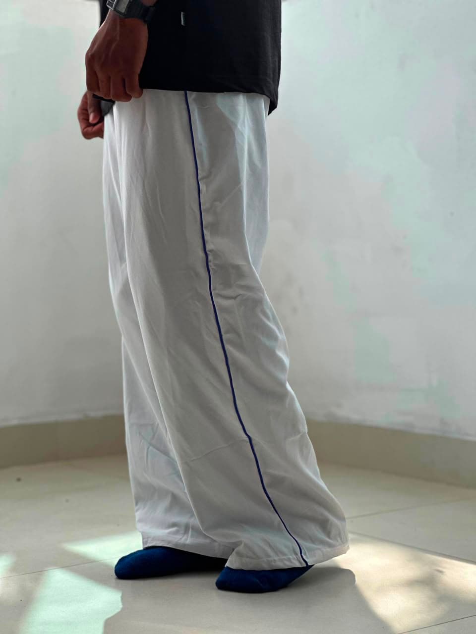 White Piped Track Pants — track pants available at 2ND EXIT, Palakkad